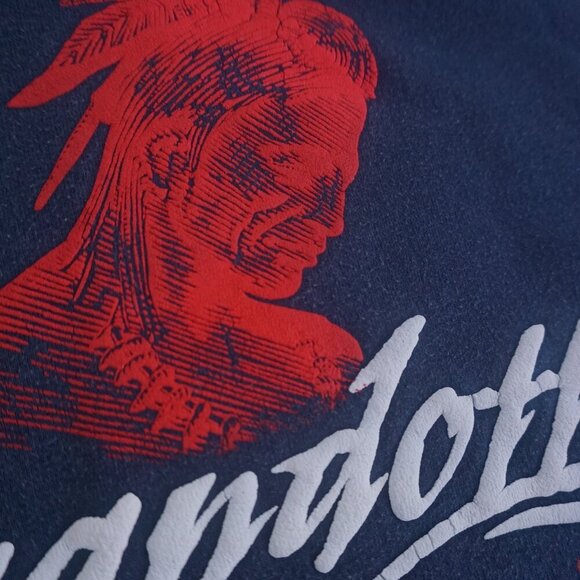 Vintage '90S Puff Print Wyandotte City Navy Crewneck Sweater Large By Hanes - Picture 10 of 10